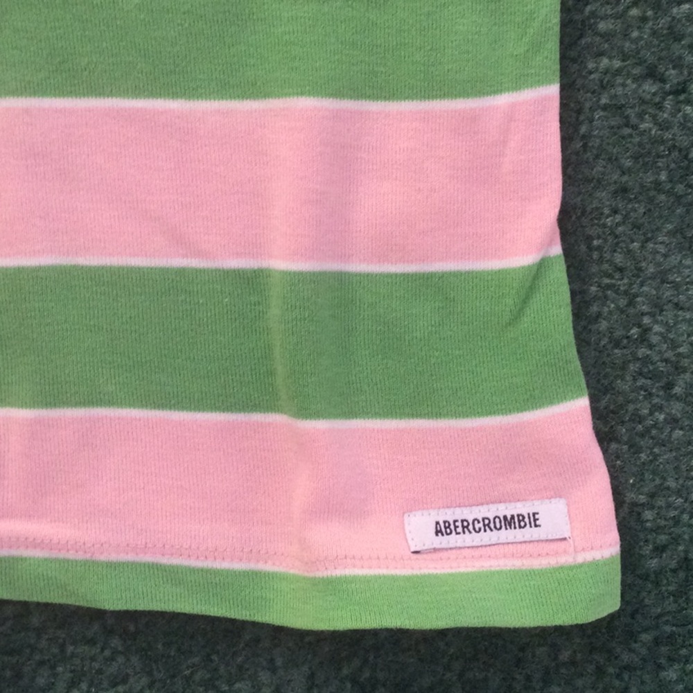 Abercrombie & Fitch 100% Cotton Scoop Neck Jersey pink & green stripes. Sz Md - Picture 3 of 4